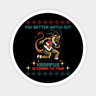 Krampus is coming to town Funny Xmas Ugly 8 bit Retro Gamer Magnet